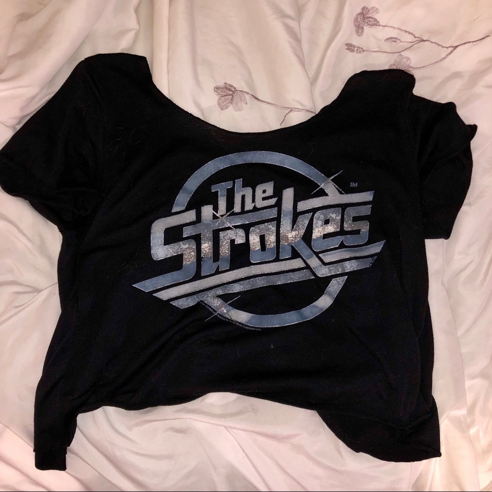 Vintage The Strokes Black Blue Cross Crop Top